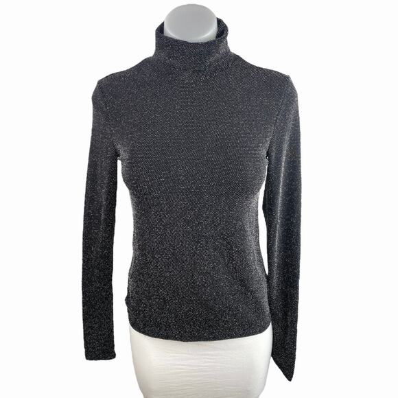 H&M Black Metallic Glitter Sparkly Long Sleeve Turtleneck Sweater Top Size S - Picture 1 of 5
